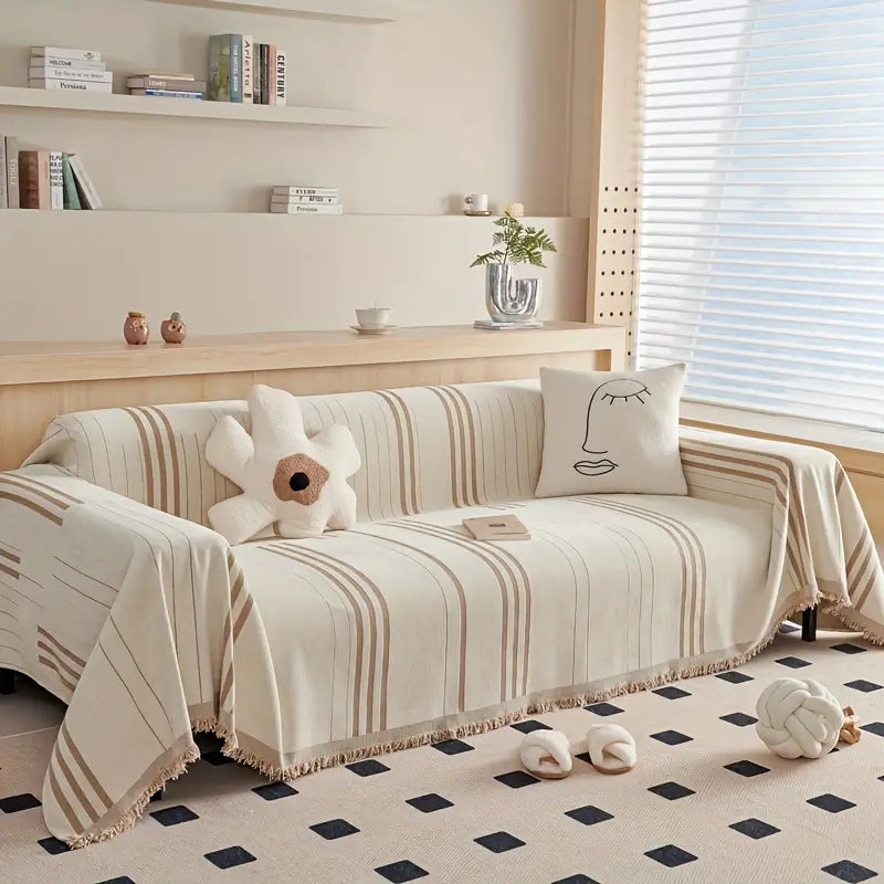Soft Chenille Sofa Throw with Tassels and Washable Cover - - Couch cover