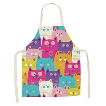 Cute Cat Print Cooking Kitchen Apron purple light blue 68 x 55 CM