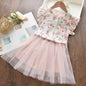 Girls Short Sleeve Polka Dot Skirt Set white pink 4T