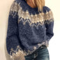 Color Block Mohair Chunky Knit Pullover Sweater