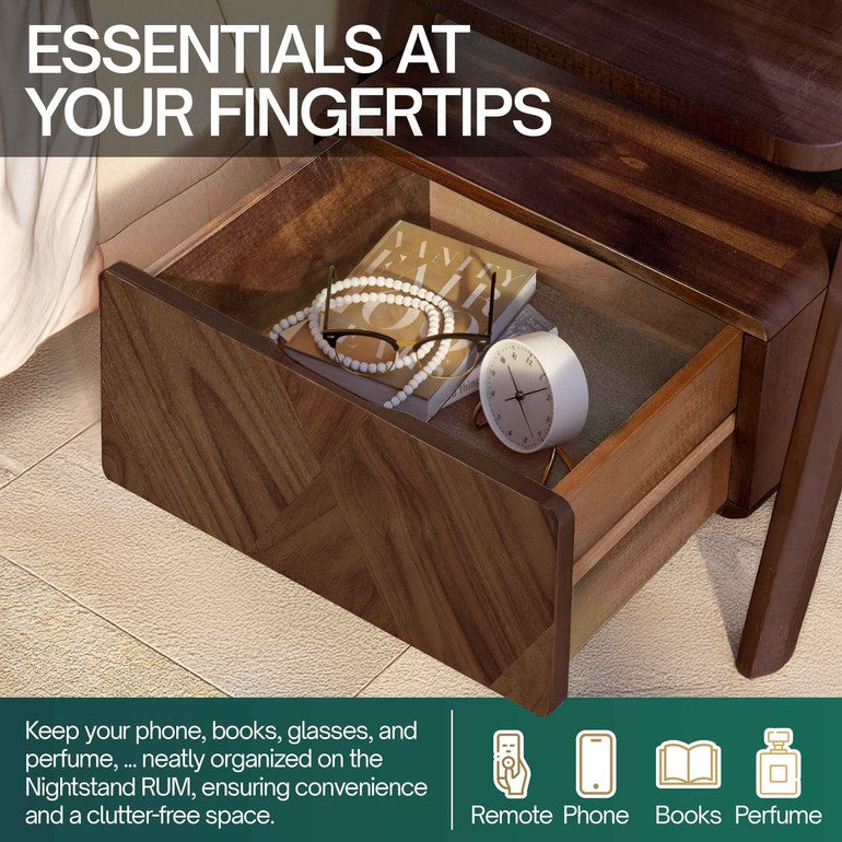 Rum Handcrafted Solid Wood Nightstand - - Nightstand