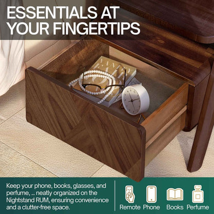 Rum Handcrafted Solid Wood Nightstand - - Nightstand