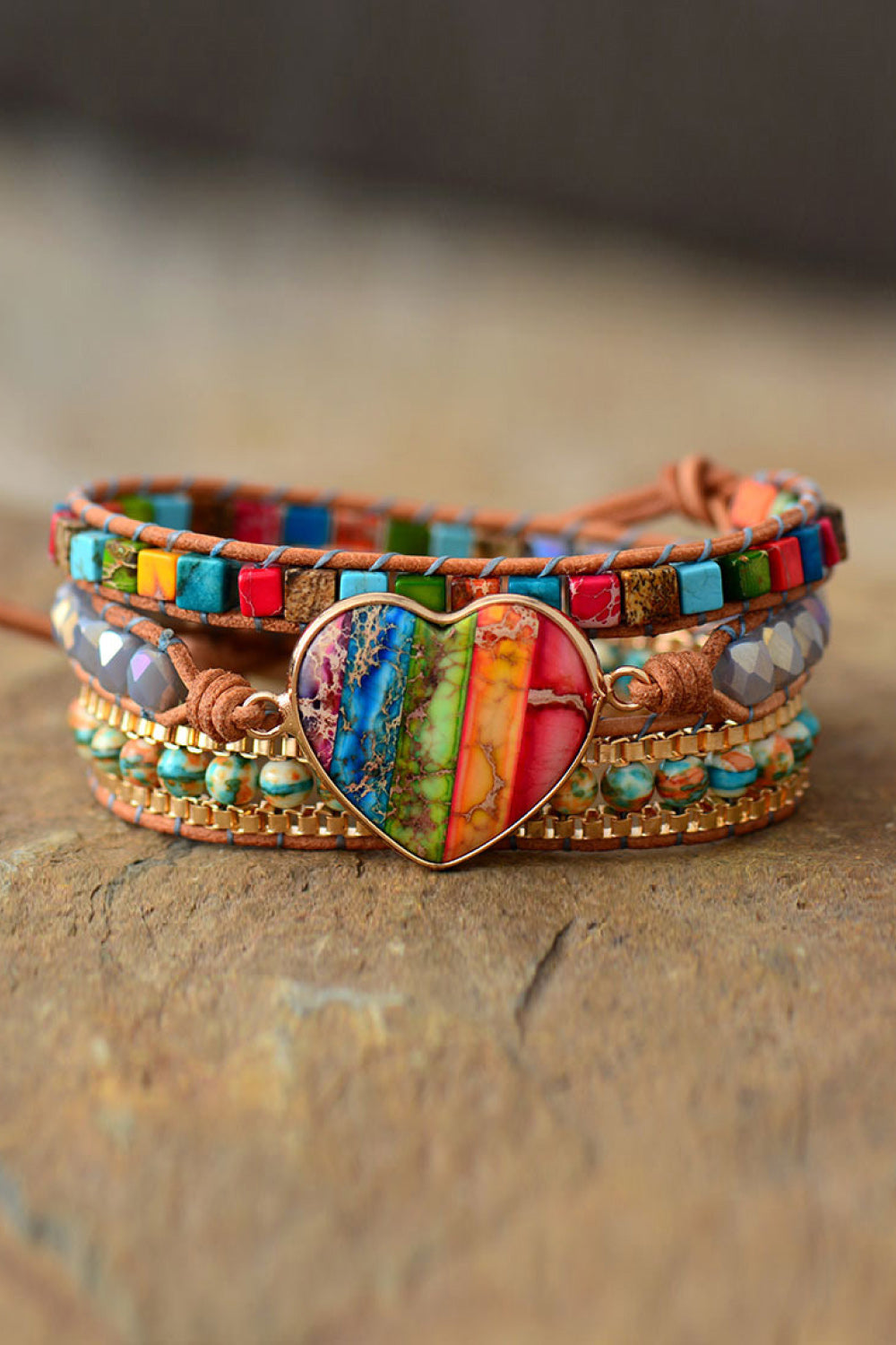 Imperial Jasper & Crystal Layered Bracelet - - clothes and accessories