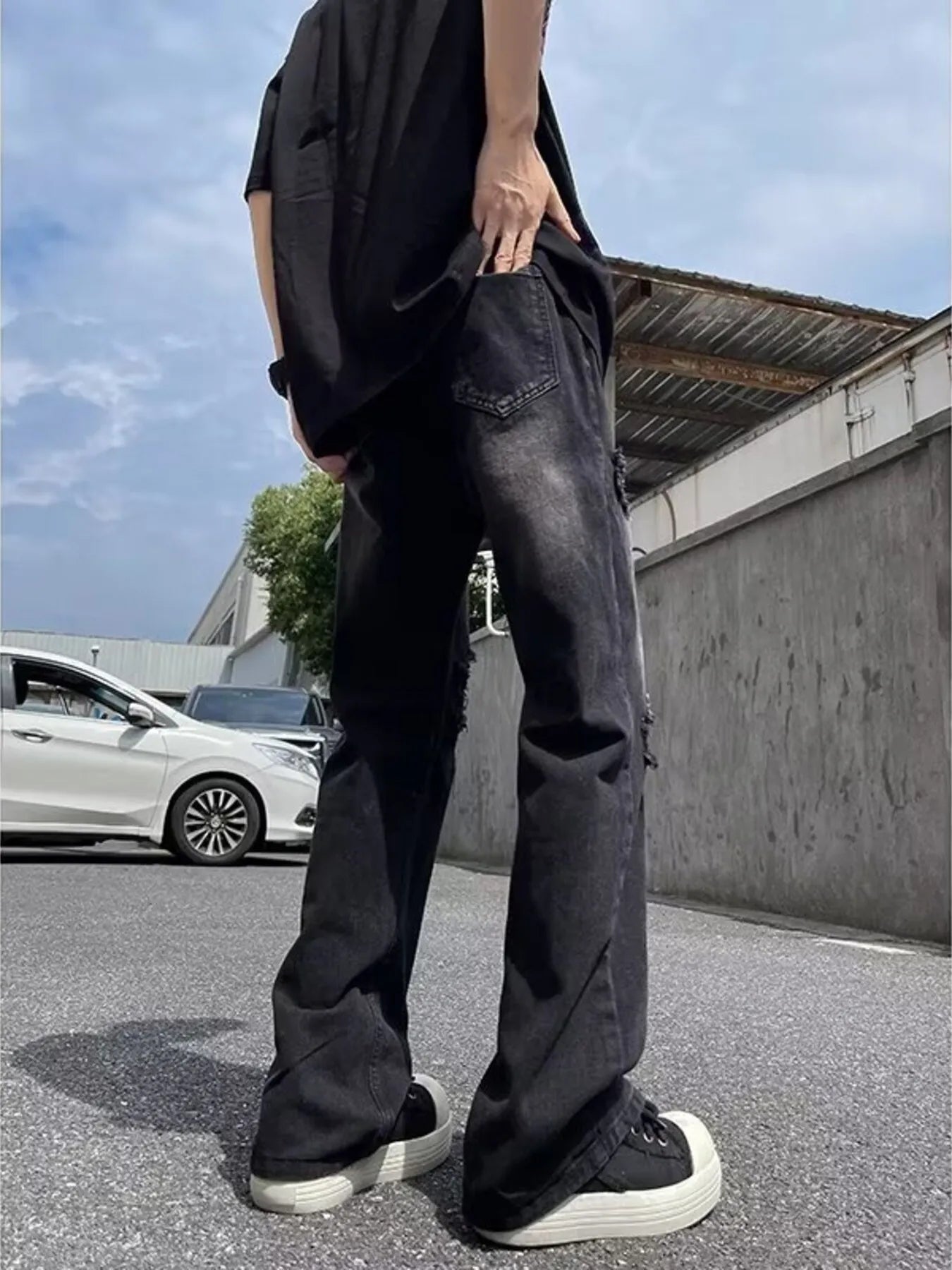 Men's Full Size Ripped Distressed Straight Leg Jeans Plus Size - -