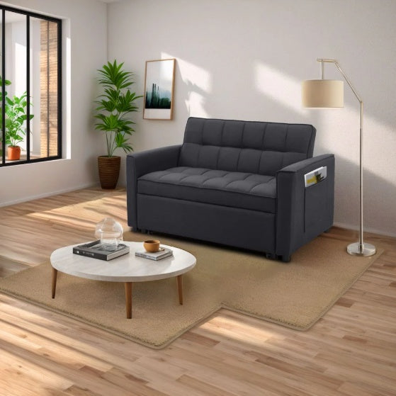 Pull-Out Sofa Bed With Woven Polyester Fabric & Solid Wood Frame - Black - sofa bed