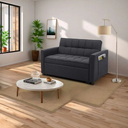 Pull-Out Sofa Bed With Woven Polyester Fabric & Solid Wood Frame - Black - sofa bed