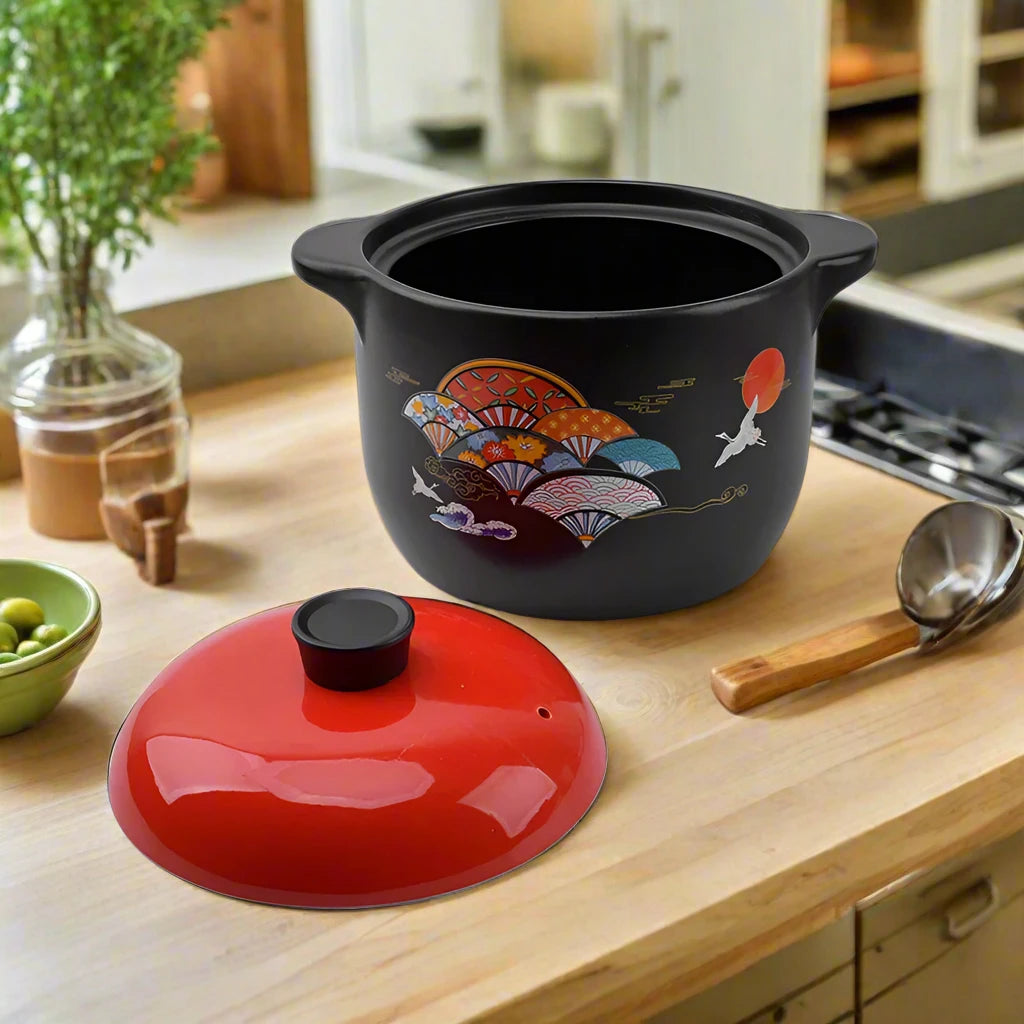 Casserole Printed Food Warmer Ceramic Cookware Soup Pot Large Cooking Pots Fire