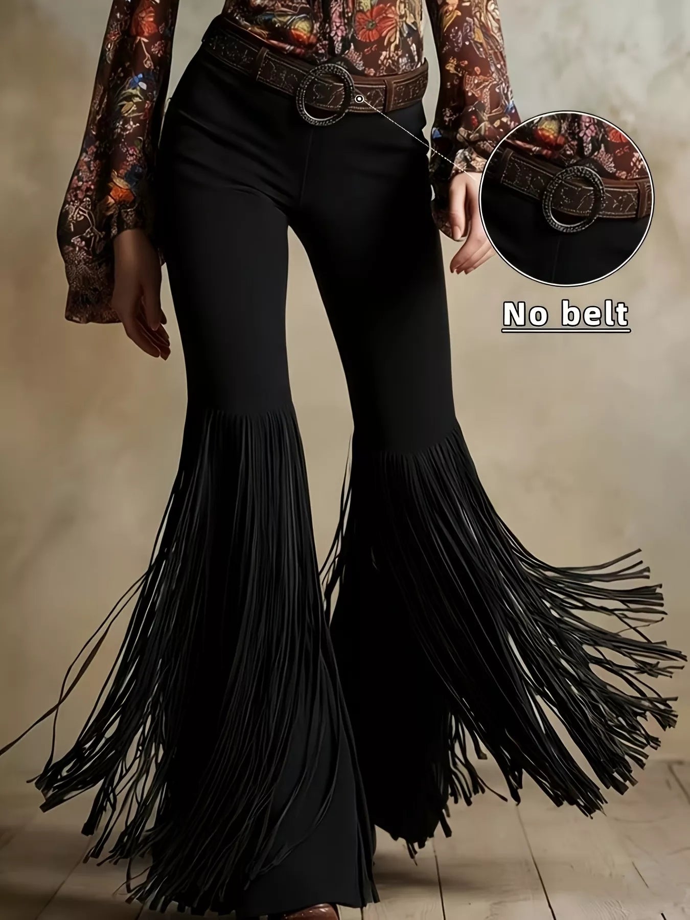 Fringe Flare Pants - Black -