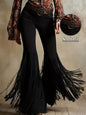 Fringe Flare Pants - Black -