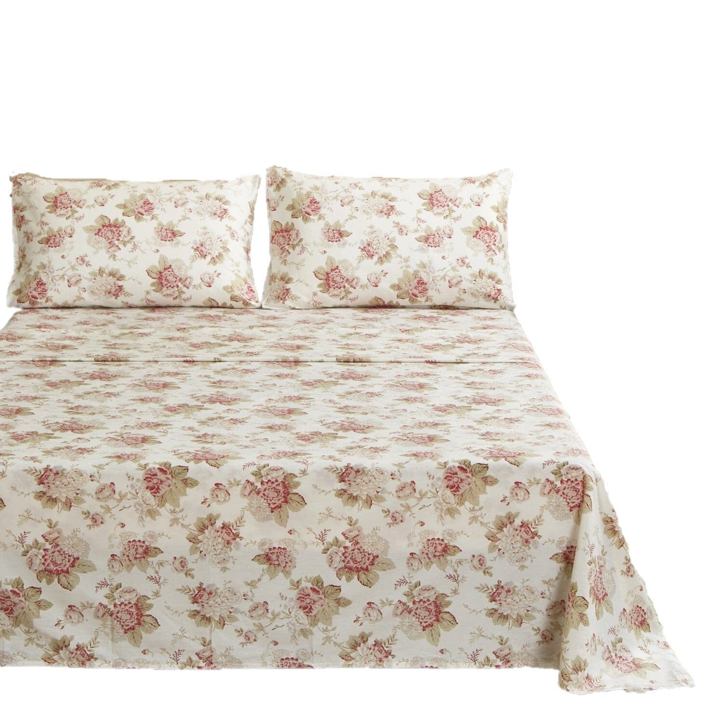 DaDa Bedding Hint of Mint Floral Cotton Flat Sheet Set - - Sheet Sets