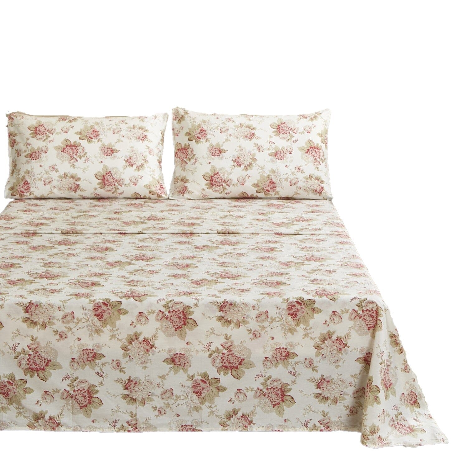 DaDa Bedding Hint of Mint Floral Cotton Flat Sheet Set - - Sheet Sets