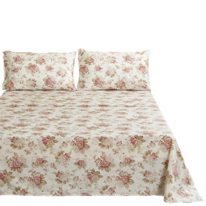 DaDa Bedding Hint of Mint Floral Cotton Flat Sheet Set - - Sheet Sets