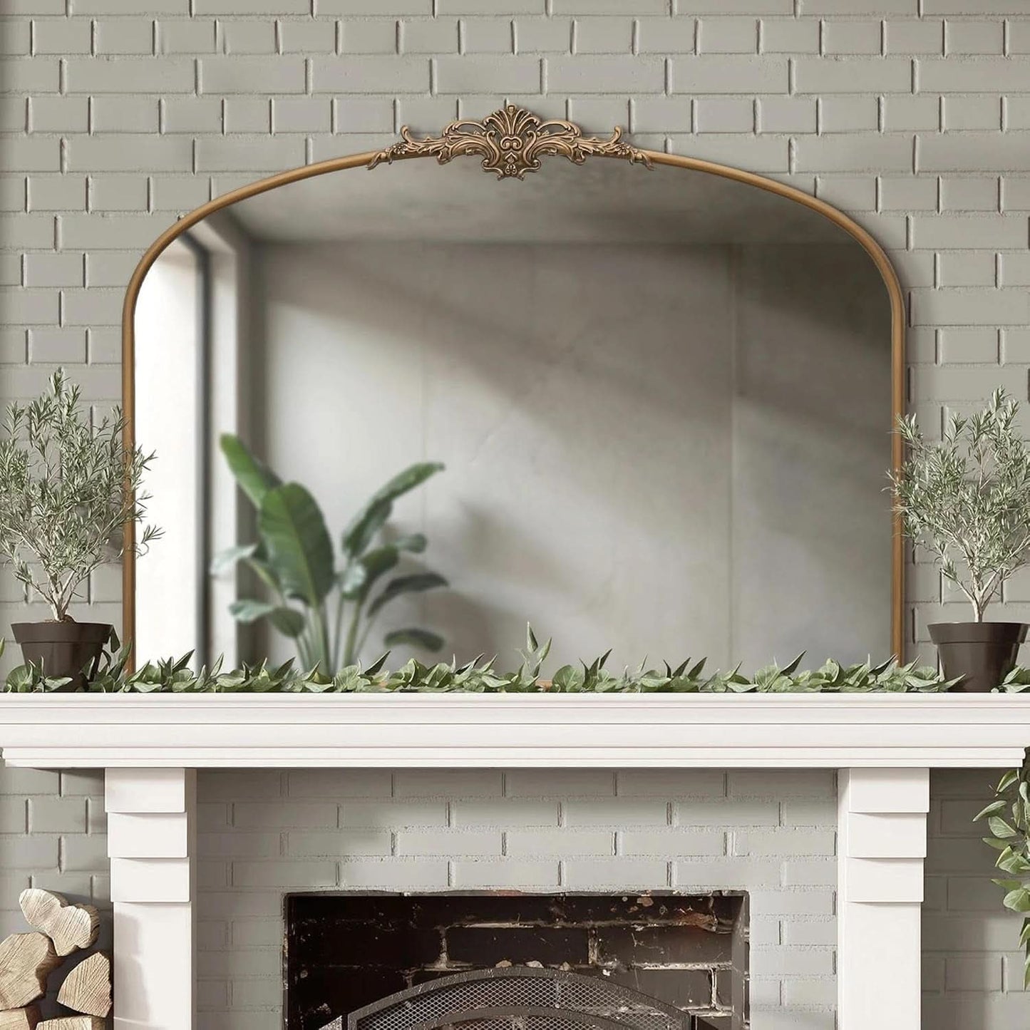 Arched Gold Wall Mirror 40x30 Inches Vintage Ornate - -