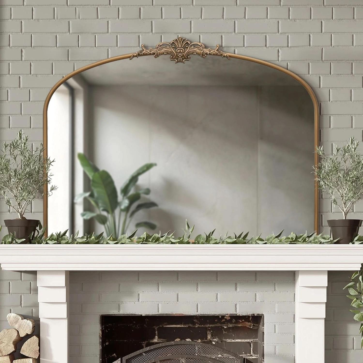 Arched Gold Wall Mirror 40x30 Inches Vintage Ornate - -