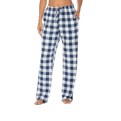 Women Solid Color Buffalo Plaid Pajama Pants Sleepwear With Pockets