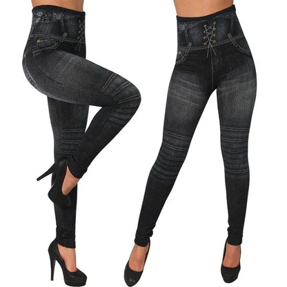 Ladies Floral Jeans Black Black