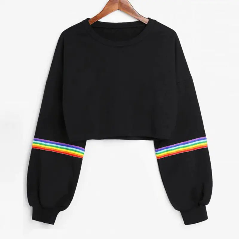 Rainbow Striped Crop Hoodie for Women - Kia Day Design