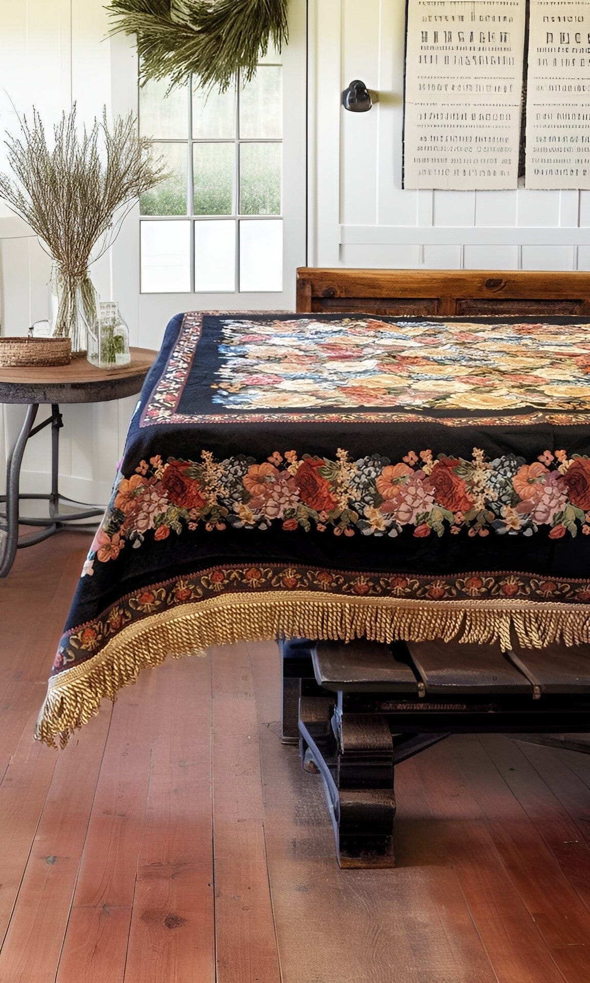 Tache Country Rustic Floral Black Midnight Awakening Tablecloth (3089BL) - - Tablecloth