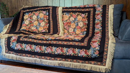 Tache Country Rustic Floral Black Midnight Awakening Tablecloth (3089BL) - - Tablecloth
