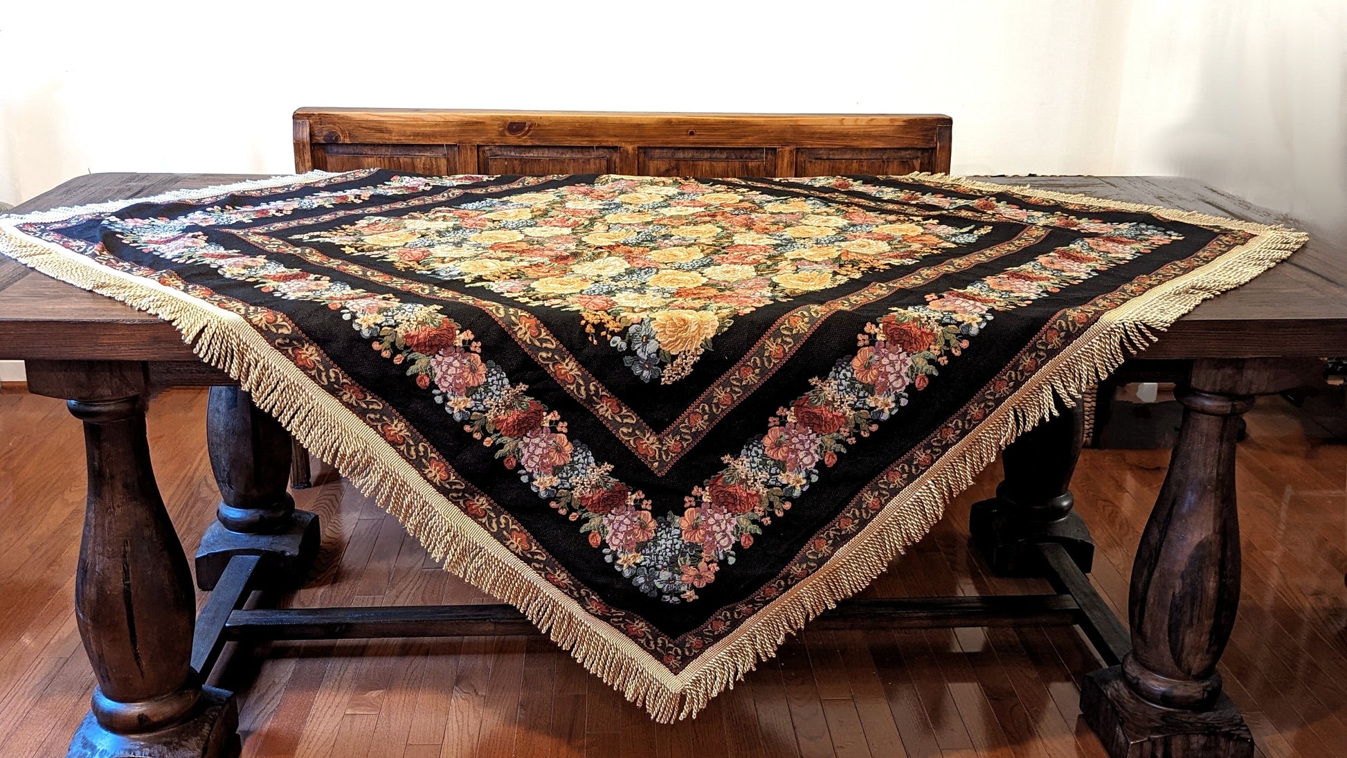 Tache Country Rustic Floral Black Midnight Awakening Tablecloth (3089BL) - - Tablecloth