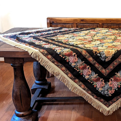 Tache Country Rustic Floral Black Midnight Awakening Tablecloth (3089BL) - - Tablecloth