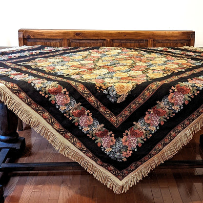 Tache Country Rustic Floral Black Midnight Awakening Tablecloth (3089BL) - - Tablecloth