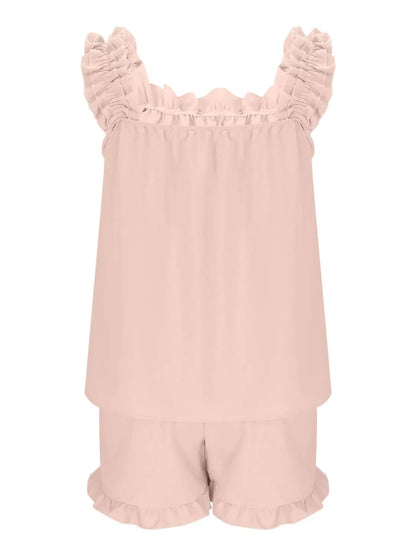 Ruffle Trim Sleeveless Top and Shorts Set- Shopimist- {{Product type}}
