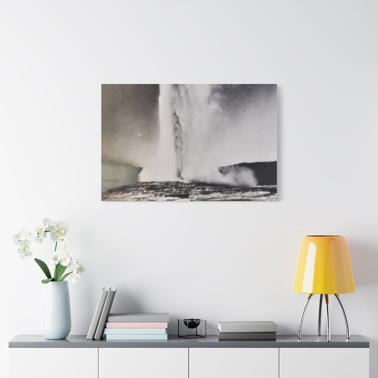 Old Faithful Geyser Yellowstone Satin Canvas Stretched 36″ x 24″ (Horizontal) 1.5"