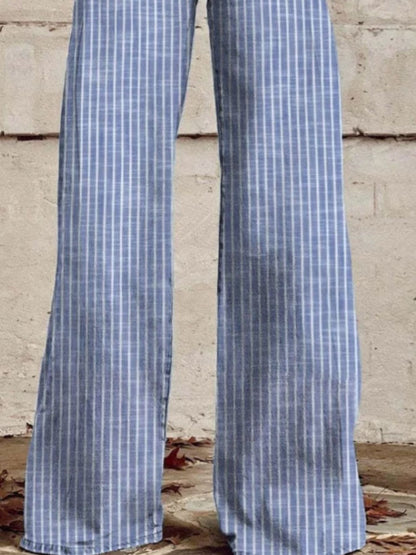 Colored Striped High-Waisted Wide Leg Jeans - - jeans
