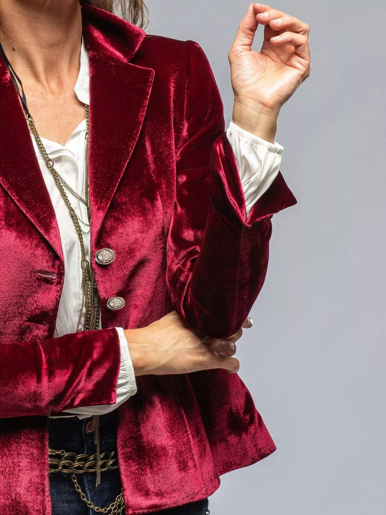 Velvet Lapel Collar Button Up Blazer - -