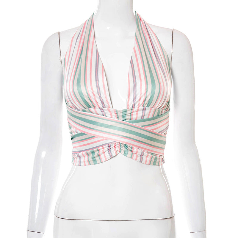 Striped Charm Halter Blouse - dress M - halter top