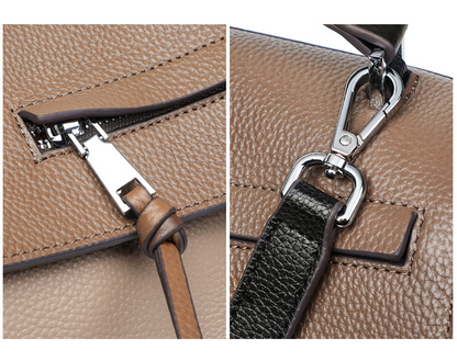 Genuine leather bag for female bag shoulder bag large capacity with contrast color pattern tote - -