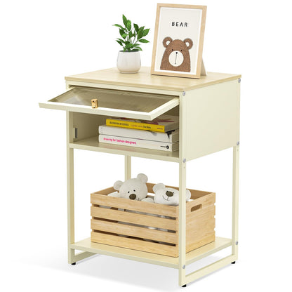 Sunny Yellow Bedside Table with Storage - Yellow -