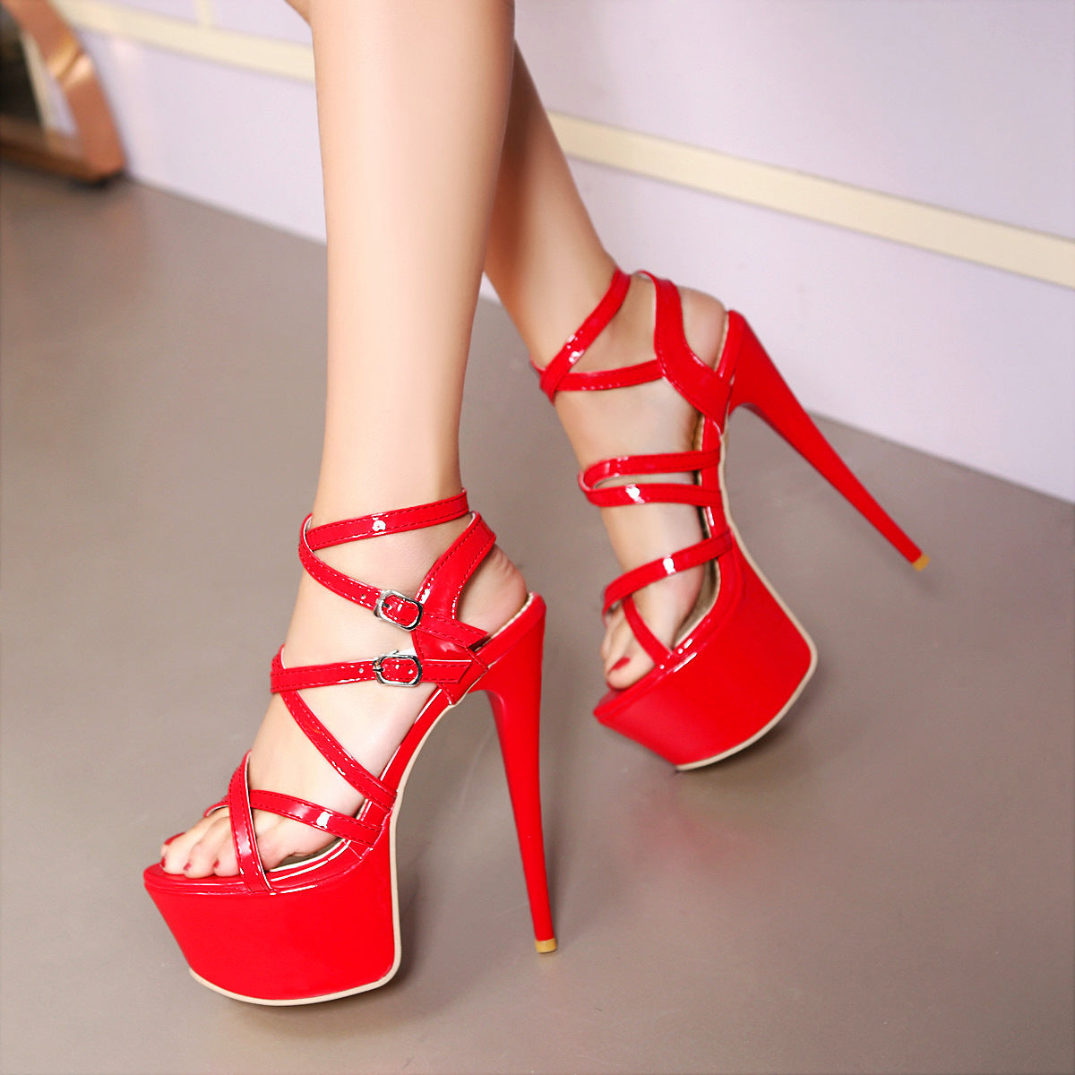 Strappy High Heels with Stiletto Design - - heels