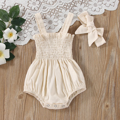 Infant Baby Girls Summer Elastic Jumpsuit Rompers light beige