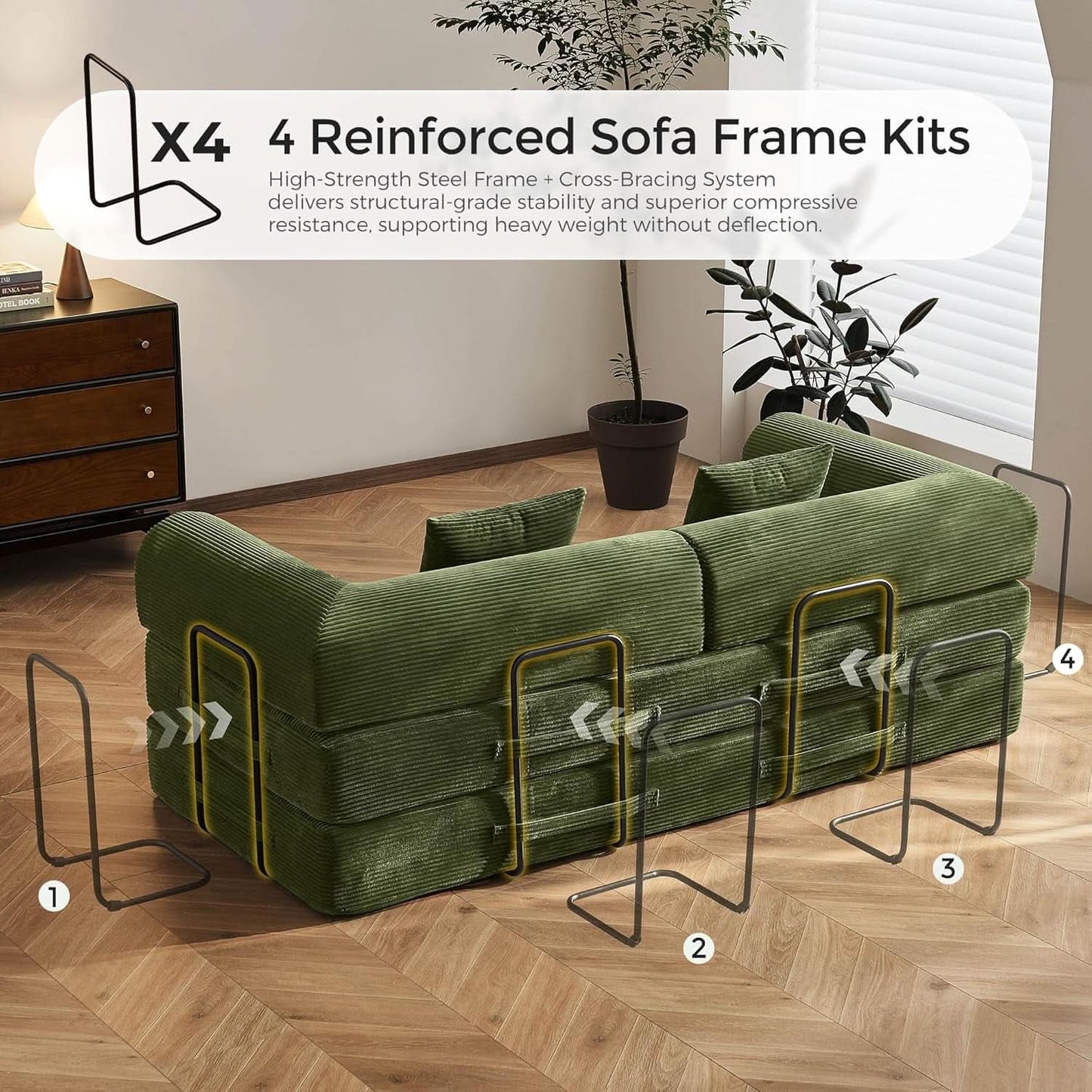 Green Convertible Sofa Bed With Removable Armrests- ShipItFurniture- {{Product type}}