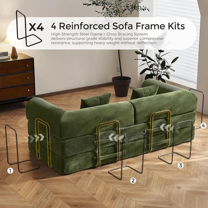 Green Convertible Sofa Bed With Removable Armrests- ShipItFurniture- {{Product type}}