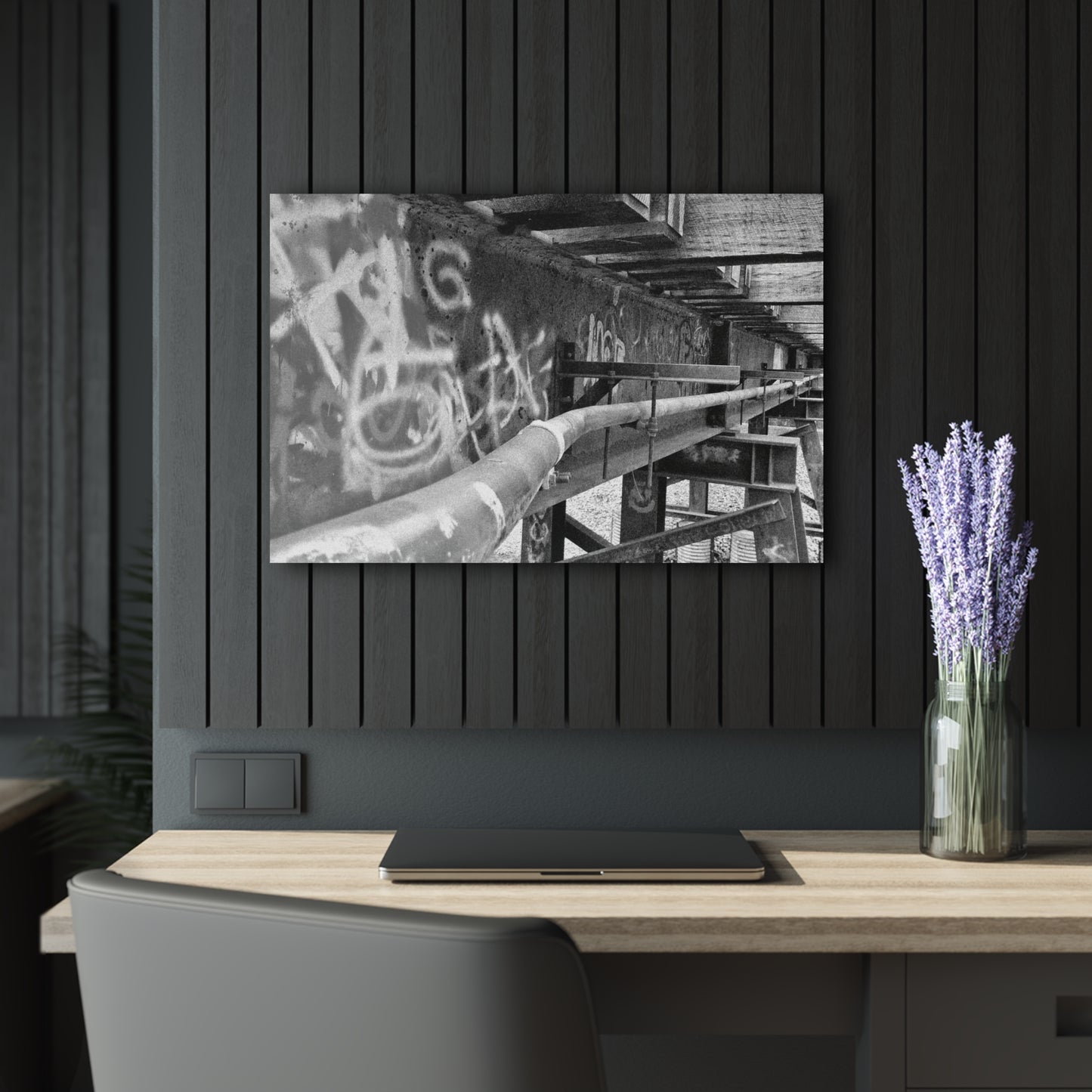Black & White Urban Graffiti Acrylic Print — Industrial Alley Wall Art French Cleat - 30″ x 20″ (Horizontal) 0.25'' - Home Decor