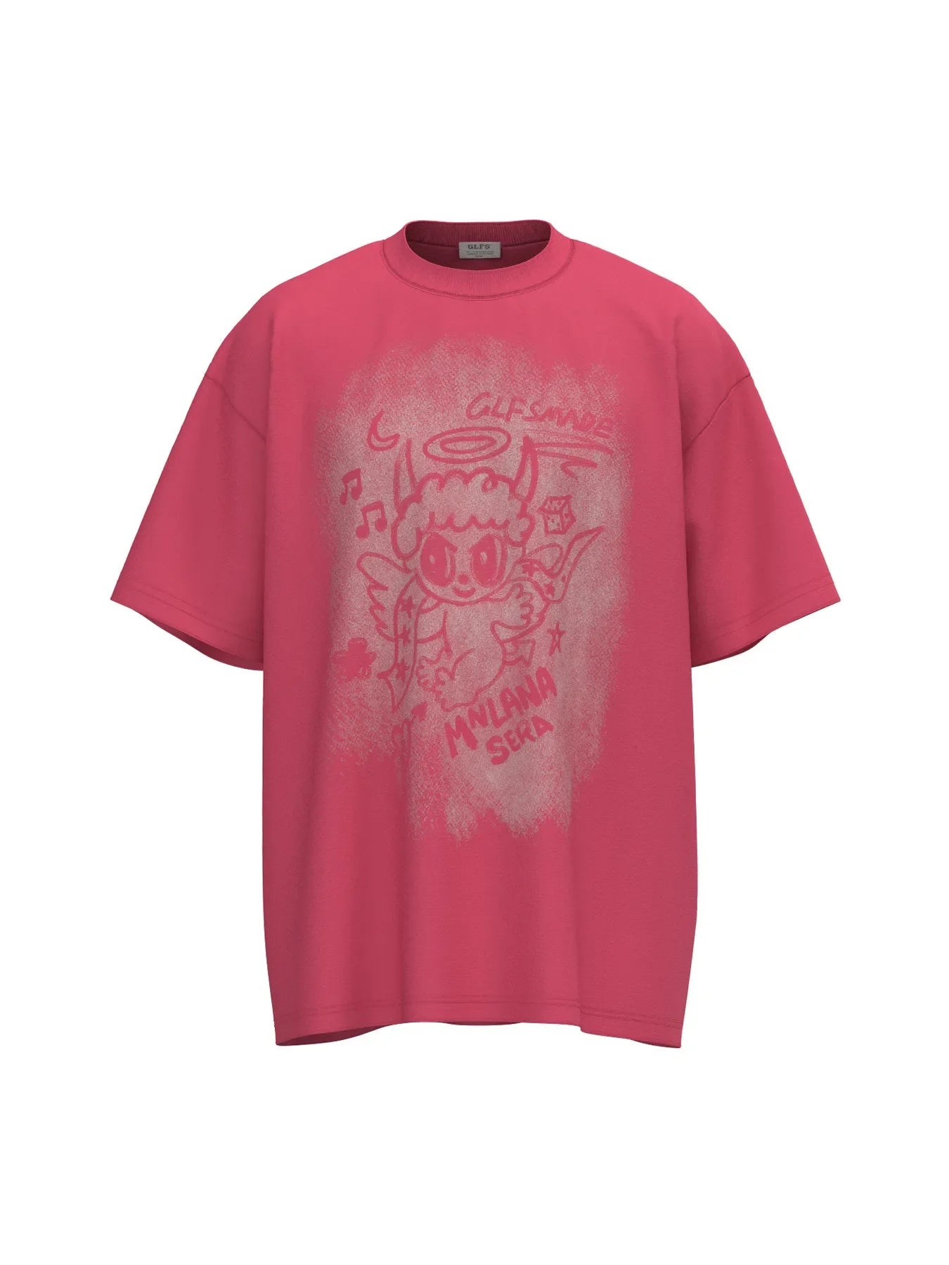 Men's Cartoon Character Graphic Oversized T-Shirt - Rose Red - T-Shirt