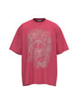 Men's Cartoon Character Graphic Oversized T-Shirt - Rose Red - T-Shirt
