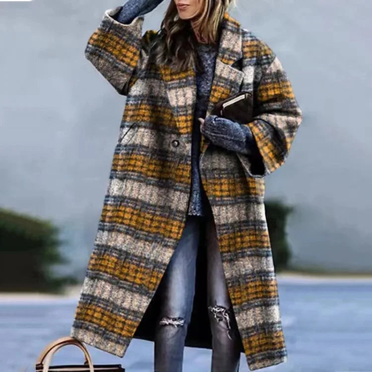 Winter Long Sleeve Lapel Jacket Printed Wool Long Winter Cashmere Coats