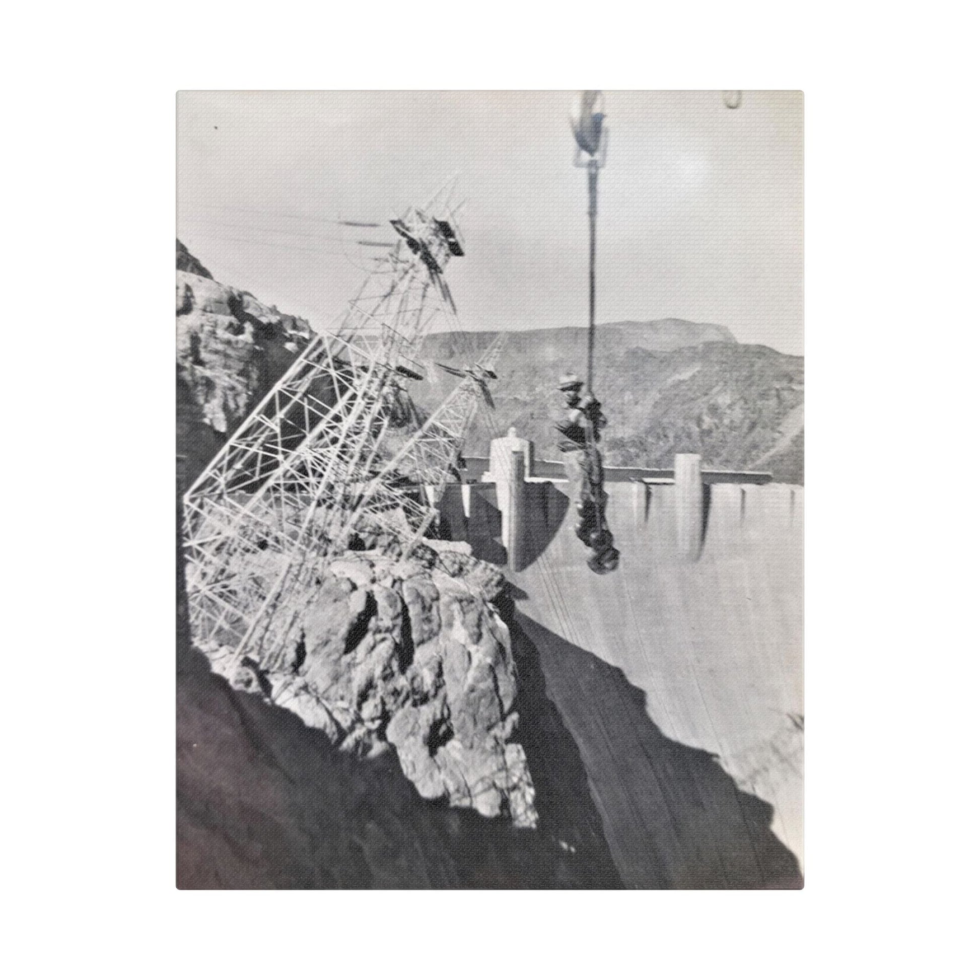 Suspended Boulder Dam Worker Satin Canvas Stretched