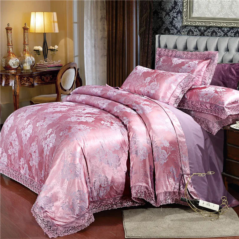 Duvet Cover Set Quilt Cover Lace Edge Jacquard Weave Bedding Set