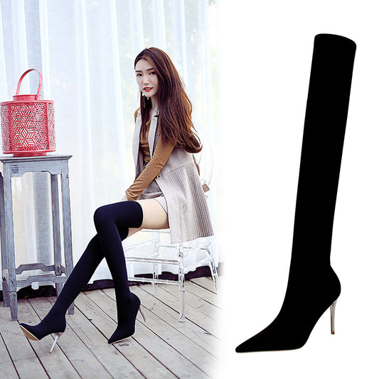 Stiletto Pointed Toe Over-the-Knee Boots - - heels