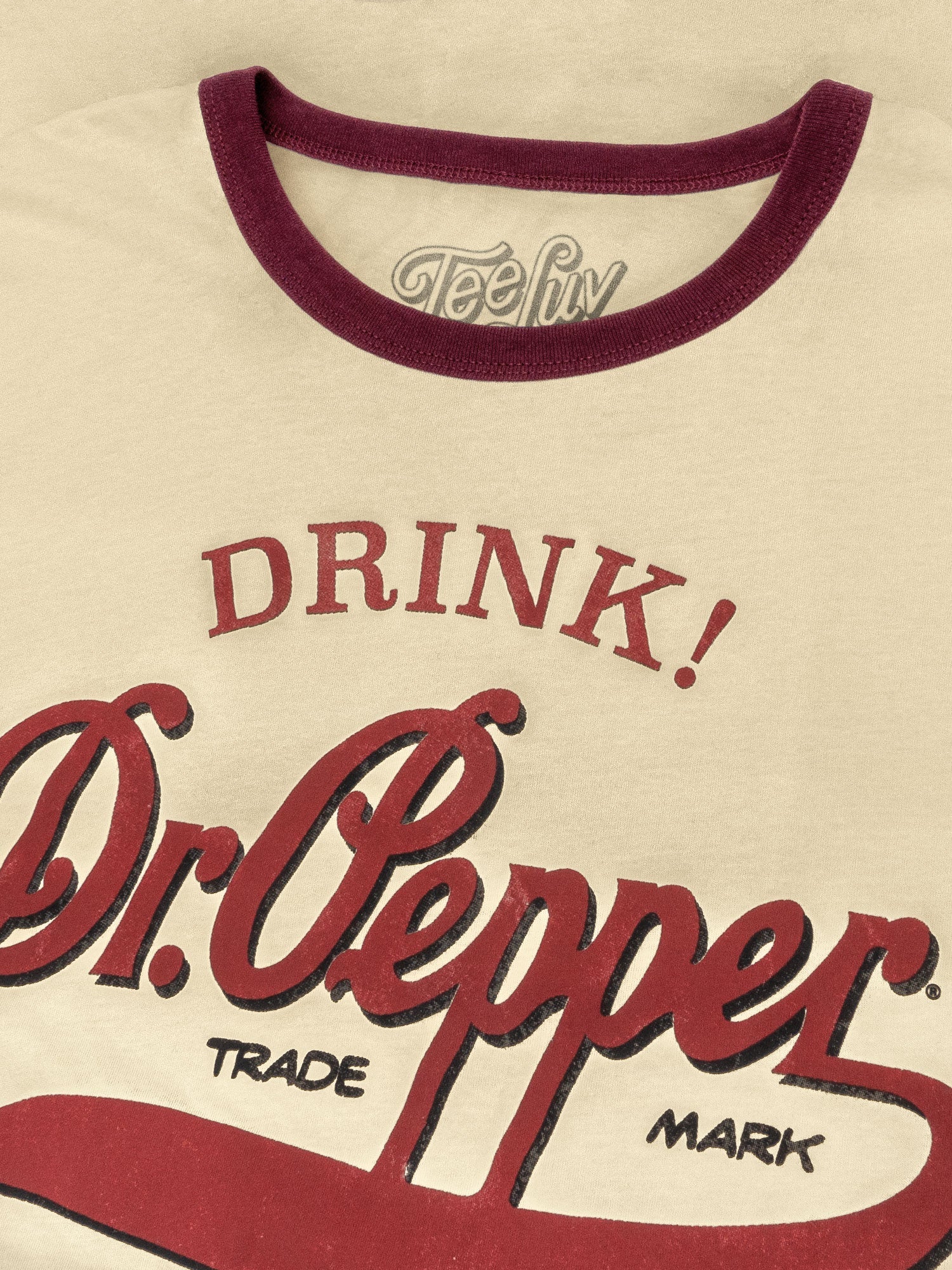 Retro Drink Dr. Pepper Ringer T-Shirt - Beige and Maroon- Tee Luv- {{Product type}}