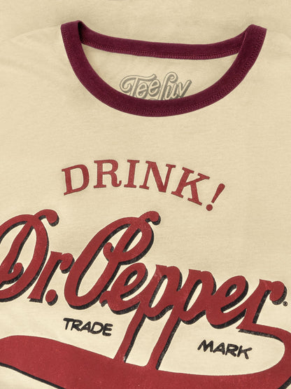 Retro Drink Dr. Pepper Ringer T-Shirt - Beige and Maroon- Tee Luv- {{Product type}}