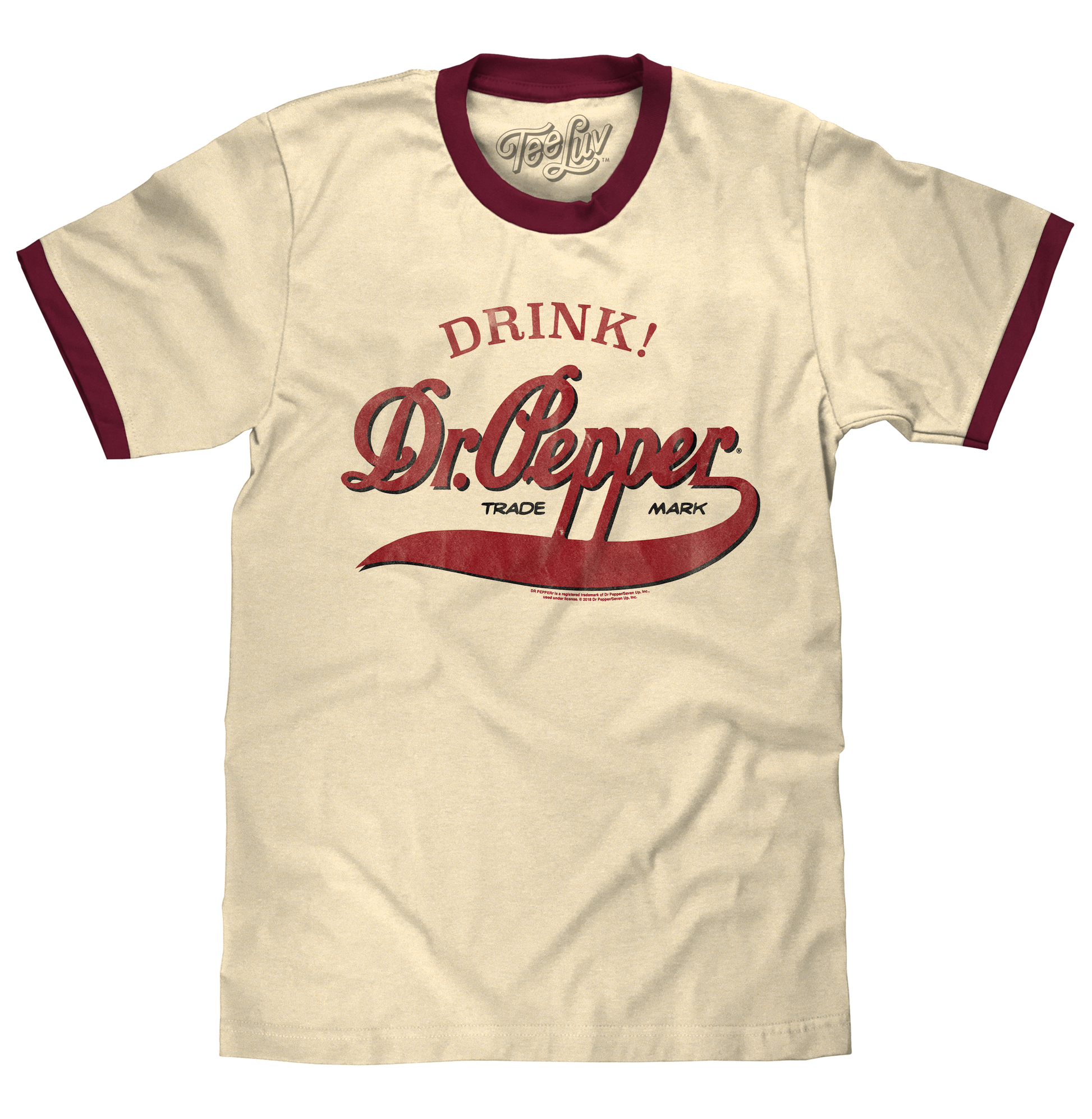 Retro Drink Dr. Pepper Ringer T-Shirt - Beige and Maroon- Tee Luv- {{Product type}}