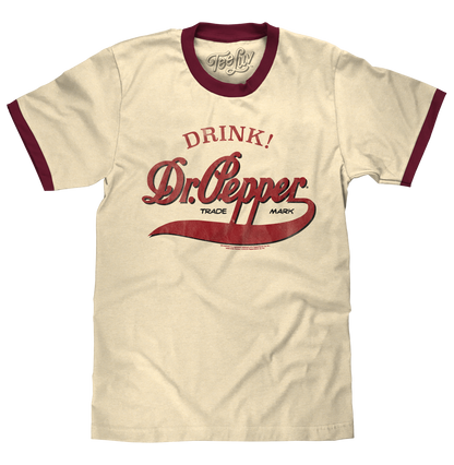 Retro Drink Dr. Pepper Ringer T-Shirt - Beige and Maroon- Tee Luv- {{Product type}}
