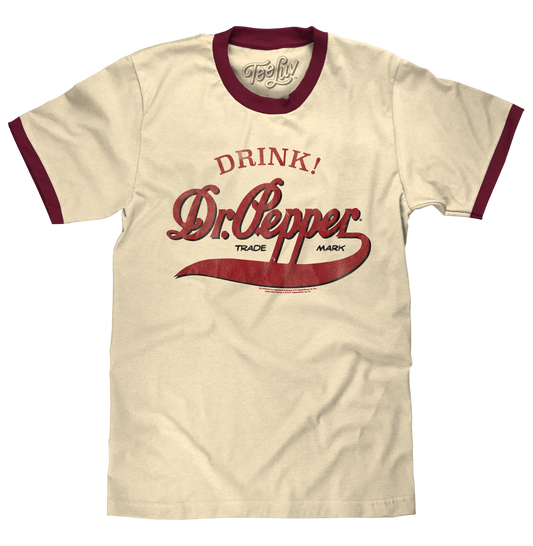 Retro Drink Dr. Pepper Ringer T-Shirt - Beige and Maroon - - mens tee