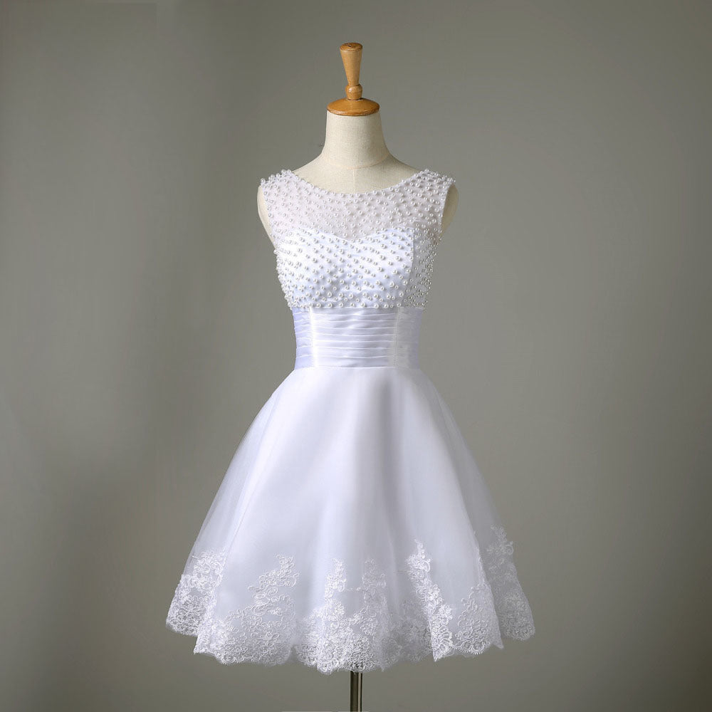 Ivory Short Lace Wedding Dress - White US24W -